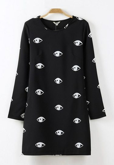 6KS // Eyes Printing O-neck A-line Dress